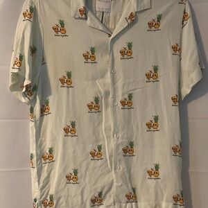 Denim & Flower Ricky Singh Men's Button Up Shirt Short Sl.Pineapple Pizza Green